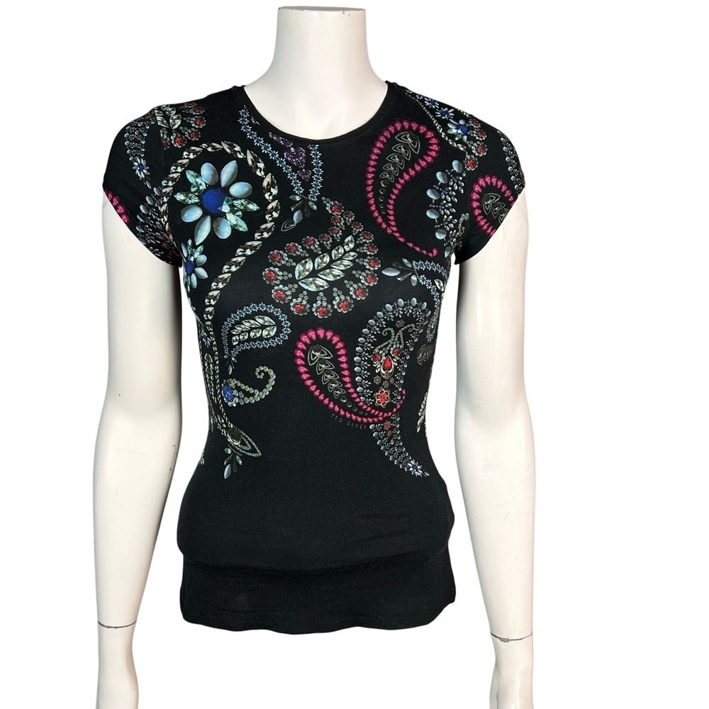 Ted Baker baby tee T-shirt size 2 US paisley gems black colorful tattoo